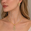Oro Laminado Earring and Pendant Adult Set, Gold Filled Style Snake Design, with White and Green Micro Pave, Polished, Golden Finish, 10.156.0354