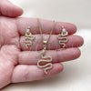 Oro Laminado Earring and Pendant Adult Set, Gold Filled Style Snake Design, with White and Green Micro Pave, Polished, Golden Finish, 10.156.0354