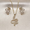 Oro Laminado Earring and Pendant Adult Set, Gold Filled Style Snake Design, with White and Green Micro Pave, Polished, Golden Finish, 10.156.0354