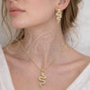 Oro Laminado Earring and Pendant Adult Set, Gold Filled Style Snake Design, with White Micro Pave, Polished, Golden Finish, 10.156.0355