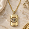Oro Laminado Pendant Necklace, Gold Filled Style Evil Eye Design, with Sapphire Blue and White Micro Pave, Polished, Golden Finish, 04.156.0405.20 (02 MM Thickness, 20 Inches Length)