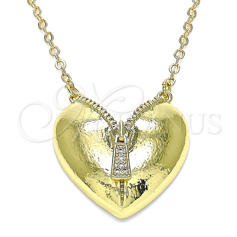 Oro Laminado Pendant Necklace, Gold Filled Style Heart Design, with White Micro Pave, Polished, Golden Finish, 04.156.0406.18 (02 MM Thickness, 18 Inches Length)