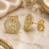 Oro Laminado Stud Earring, Gold Filled Style Love Design, with White Micro Pave, Polished, Golden Finish, 02.156.0562