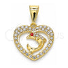 Oro Laminado Fancy Pendant, Gold Filled Style Dolphin and Heart Design, with White and Garnet Crystal, Polished, Golden Finish, 05.253.0112