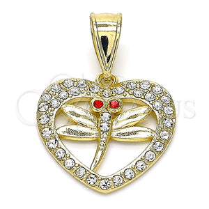 Gold Filled Pendant — Fancy Pendant Dragon-Fly and Heart Design with White — main product view — SKU 142255 | Oro Laminado dije — elegante Pendant Dragon-Fly and corazón diseño with blanco — SKU 142255