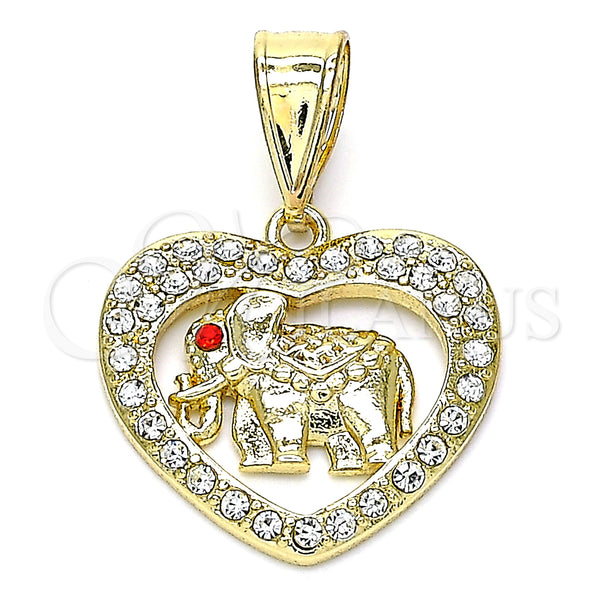 Gold Filled Pendant — Fancy Pendant Elephant and Heart Design with White — main product view — SKU 142256 | Oro Laminado dije — elegante Pendant Elephant and corazón diseño with blanco — SKU 142256