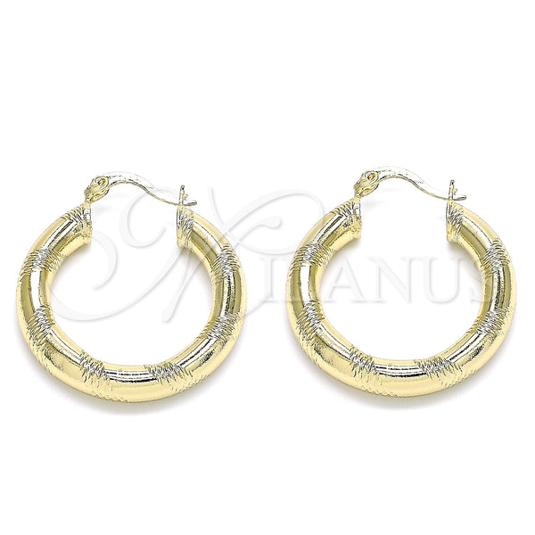 Gold Filled Hoop Earrings — Medium Hoop Diamond Cutting 02. — main product view — SKU 142263 | Oro Laminado aretes de aro — Medium Hoop Diamond Cutting 02. — SKU 142263