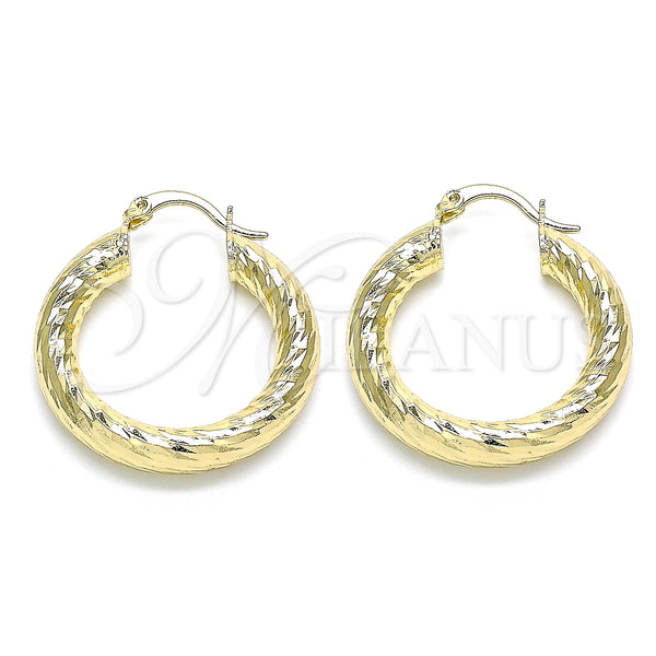 Gold Filled Hoop Earrings — Medium Hoop Diamond Cutting 02. — main product view — SKU 142264 | Oro Laminado aretes de aro — Medium Hoop Diamond Cutting 02. — SKU 142264