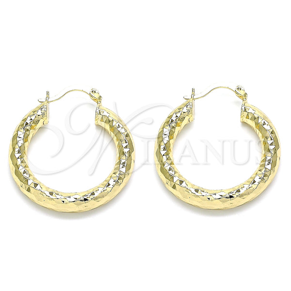 Gold Filled Hoop Earrings — Medium Hoop Diamond Cutting 02. — main product view — SKU 142265 | Oro Laminado aretes de aro — Medium Hoop Diamond Cutting 02. — SKU 142265
