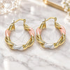 Oro Laminado Medium Hoop, Gold Filled Style Twist Design, Polished, Tricolor, 02.213.0229.30