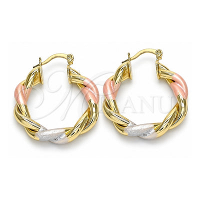Oro Laminado Medium Hoop, Gold Filled Style Twist Design, Polished, Tricolor, 02.213.0229.30
