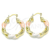 Oro Laminado Medium Hoop, Gold Filled Style Twist Design, Polished, Tricolor, 02.213.0229.30