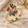 Oro Laminado Multi Stone Ring, Gold Filled Style Teardrop Design, with Multicolor Cubic Zirconia, Polished, Golden Finish, 01.210.0108.07 (Size 7)