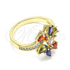 Oro Laminado Multi Stone Ring, Gold Filled Style Teardrop Design, with Multicolor Cubic Zirconia, Polished, Golden Finish, 01.210.0108.08 (Size 8)