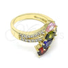 Oro Laminado Multi Stone Ring, Gold Filled Style Teardrop Design, with Multicolor Cubic Zirconia, Polished, Golden Finish, 01.210.0109.07 (Size 7)