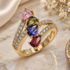Oro Laminado Multi Stone Ring, Gold Filled Style Teardrop Design, with Multicolor Cubic Zirconia, Polished, Golden Finish, 01.210.0109.07 (Size 7)