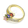 Oro Laminado Multi Stone Ring, Gold Filled Style Teardrop Design, with Multicolor Cubic Zirconia, Polished, Golden Finish, 01.210.0109.08 (Size 8)