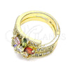 Oro Laminado Multi Stone Ring, Gold Filled Style Flower Design, with Multicolor Cubic Zirconia, Polished, Golden Finish, 01.210.0110.07 (Size 7)