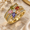 Oro Laminado Multi Stone Ring, Gold Filled Style Flower Design, with Multicolor Cubic Zirconia, Polished, Golden Finish, 01.210.0110.07 (Size 7)