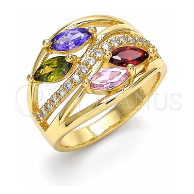 Oro Laminado Multi Stone Ring, Gold Filled Style with Multicolor Cubic Zirconia, Polished, Golden Finish, 01.210.0113.08 (Size 8)