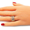 Oro Laminado Multi Stone Ring, Gold Filled Style Greek Key Design, with White Cubic Zirconia, Polished, Golden Finish, 01.210.0114.07 (Size 7)