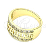Oro Laminado Multi Stone Ring, Gold Filled Style Greek Key Design, with White Cubic Zirconia, Polished, Golden Finish, 01.210.0114.07 (Size 7)