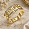 Oro Laminado Multi Stone Ring, Gold Filled Style Greek Key Design, with White Cubic Zirconia, Polished, Golden Finish, 01.210.0114.07 (Size 7)