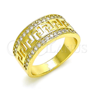 Gold Filled Ring — Multi Stone Ring Greek Key Design with White — main product view — SKU 142286 | Oro Laminado anillo — Multi Stone Ring Greek Key diseño with blanco — SKU 142286