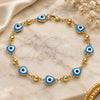 Oro Laminado Fancy Bracelet, Gold Filled Style Evil Eye and Heart Design, Turquoise Enamel Finish, Golden Finish, 03.213.0037.4.08 (08 MM Thickness, 8 Inches Length)