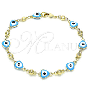 Gold Filled Bracelet — Fancy Bracelet Evil Eye and Heart Design Turquoise — main product view — SKU 142295 | Oro Laminado brazalete — elegante Bracelet Evil Eye and corazón diseño Turquoise — SKU 142295