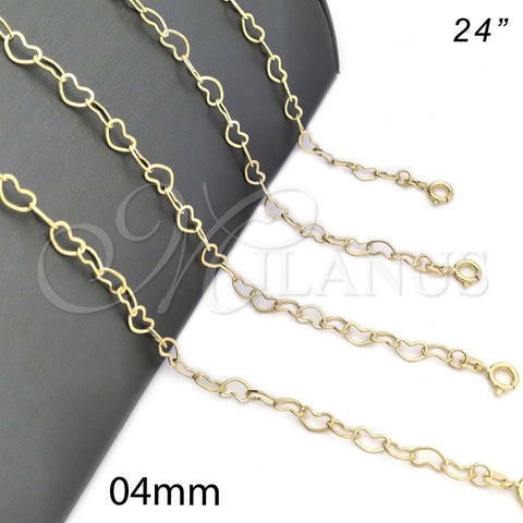 Oro Laminado Basic Necklace, Gold Filled Style Heart Design, Polished, Golden Finish, 03.02.0075.24 (04 MM Thickness, 24 Inches Length)