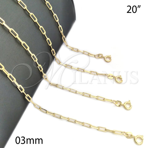 Oro Laminado Basic Necklace, Gold Filled Style Paperclip Design, Polished, Golden Finish, 04.02.0010.20 (03 MM Thickness, 20 Inches Length)