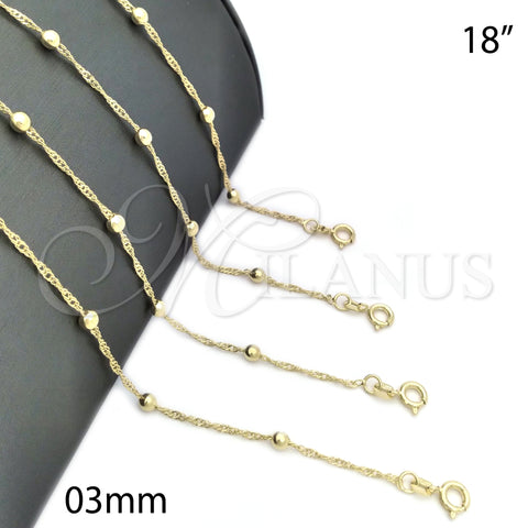 Oro Laminado Basic Necklace, Gold Filled Style Ball Design, Polished, Golden Finish, 04.02.0011.18 (03 MM Thickness, 18 Inches Length)