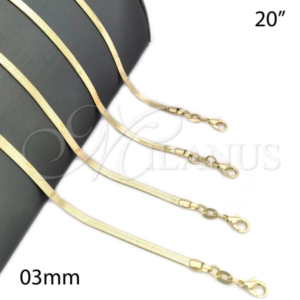 Oro Laminado Basic Necklace, Gold Filled Style Herringbone Design, Polished, Golden Finish, 04.58.0019.20 (03 MM Thickness, 20 Inches Length)