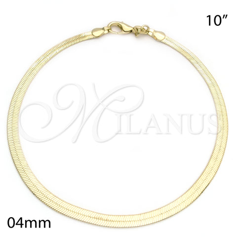 Oro Laminado Basic Anklet, Gold Filled Style Herringbone Design, Polished, Golden Finish, 04.58.0020.10 (04 MM Thickness, 10 Inches Length)