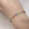 Oro Laminado Fancy Bracelet, Gold Filled Style Evil Eye Design, Multicolor Resin Finish, Golden Finish, 03.63.2212.1.07 (05 MM Thickness, 7 Inches Length)
