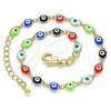Oro Laminado Fancy Bracelet, Gold Filled Style Evil Eye Design, Multicolor Resin Finish, Golden Finish, 03.63.2212.1.07 (05 MM Thickness, 7 Inches Length)