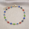 Oro Laminado Fancy Bracelet, Gold Filled Style Evil Eye Design, Multicolor Resin Finish, Golden Finish, 03.63.2212.1.07 (05 MM Thickness, 7 Inches Length)