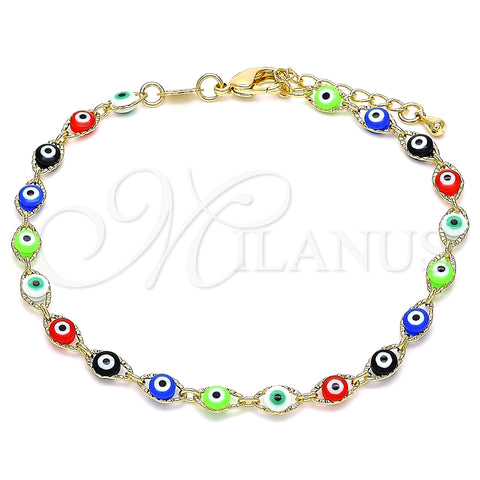 Oro Laminado Fancy Bracelet, Gold Filled Style Evil Eye Design, Multicolor Resin Finish, Golden Finish, 03.63.2212.1.07 (05 MM Thickness, 7 Inches Length)