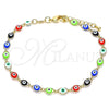 Oro Laminado Fancy Bracelet, Gold Filled Style Evil Eye Design, Multicolor Resin Finish, Golden Finish, 03.63.2212.1.07 (05 MM Thickness, 7 Inches Length)