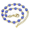 Oro Laminado Fancy Bracelet, Gold Filled Style Evil Eye Design, Blue Resin Finish, Golden Finish, 03.63.2212.2.07 (05 MM Thickness, 8 Inches Length)