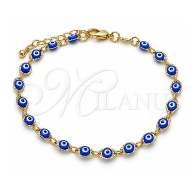 Oro Laminado Fancy Bracelet, Gold Filled Style Evil Eye Design, Blue Resin Finish, Golden Finish, 03.63.2212.2.07 (05 MM Thickness, 8 Inches Length)