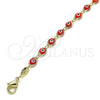 Oro Laminado Fancy Bracelet, Gold Filled Style Evil Eye Design, Red Resin Finish, Golden Finish, 03.63.2212.3.08 (05 MM Thickness, 8 Inches Length)