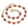 Oro Laminado Fancy Bracelet, Gold Filled Style Evil Eye Design, Red Resin Finish, Golden Finish, 03.63.2212.3.08 (05 MM Thickness, 8 Inches Length)