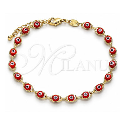Oro Laminado Fancy Bracelet, Gold Filled Style Evil Eye Design, Red Resin Finish, Golden Finish, 03.63.2212.3.08 (05 MM Thickness, 8 Inches Length)