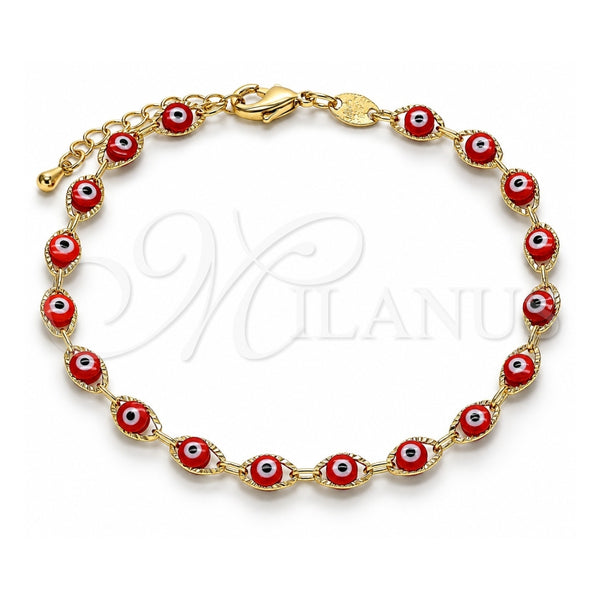 Oro Laminado Fancy Bracelet, Gold Filled Style Evil Eye Design, Red Resin Finish, Golden Finish, 03.63.2212.3.08 (05 MM Thickness, 8 Inches Length)