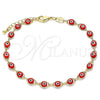 Oro Laminado Fancy Bracelet, Gold Filled Style Evil Eye Design, Red Resin Finish, Golden Finish, 03.63.2212.3.08 (05 MM Thickness, 8 Inches Length)