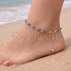 Oro Laminado Fancy Anklet, Gold Filled Style Evil Eye Design, Blue Resin Finish, Golden Finish, 03.63.2212.2.10 (05 MM Thickness, 10 Inches Length)