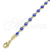 Oro Laminado Fancy Anklet, Gold Filled Style Evil Eye Design, Blue Resin Finish, Golden Finish, 03.63.2212.2.10 (05 MM Thickness, 10 Inches Length)