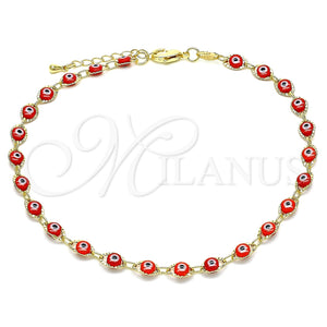 Gold Filled Anklet — Fancy Anklet Evil Eye Design Red Resin 03.63. — main product view — SKU 142333 | Oro Laminado tobillera — elegante Anklet Evil Eye diseño Red Resin 03.63. — SKU 142333